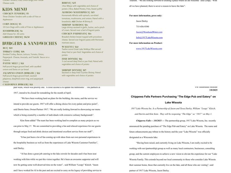 The Edge Pub & Eatery Menu