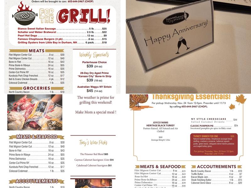 Hanover Street Chophouse Menu