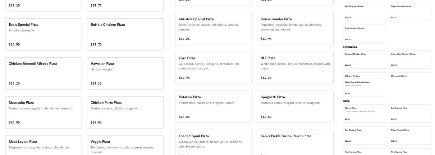 Red Onion Pizza Restaurant Menu