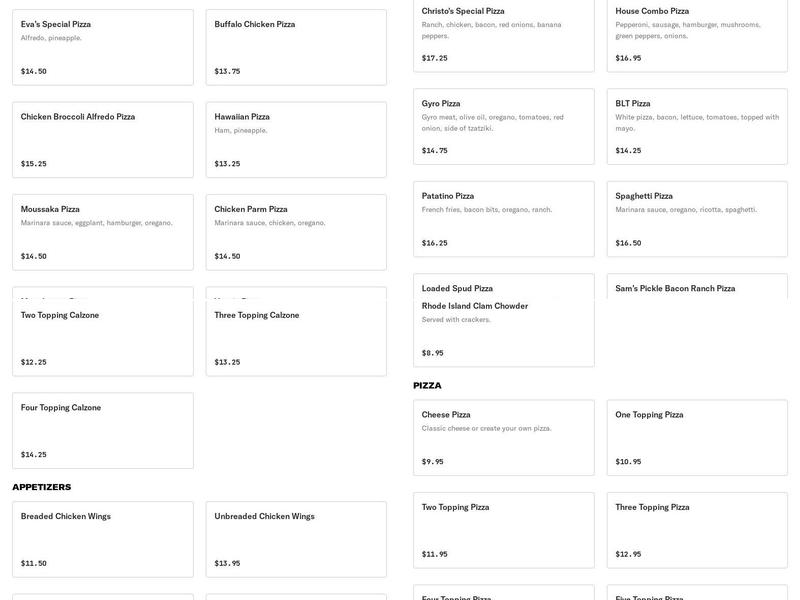 Red Onion Pizza Restaurant Menu