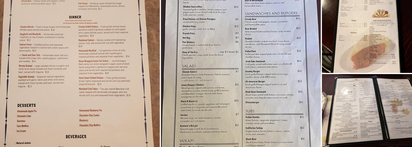 Bear Appetit Restaurant Menu