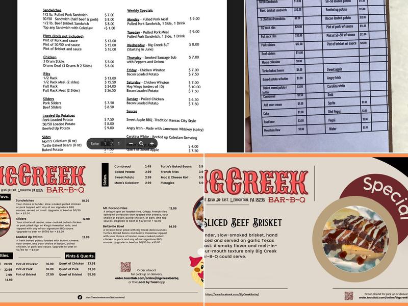 Big Creek Bar-B-Q Menu