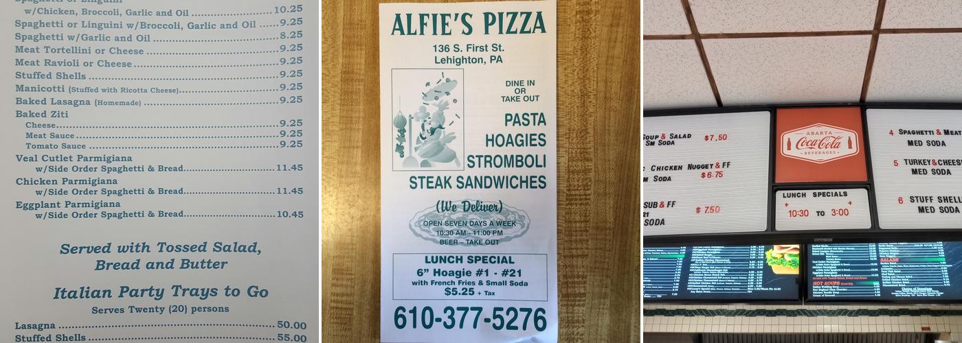 Alfie's Pizza Menu