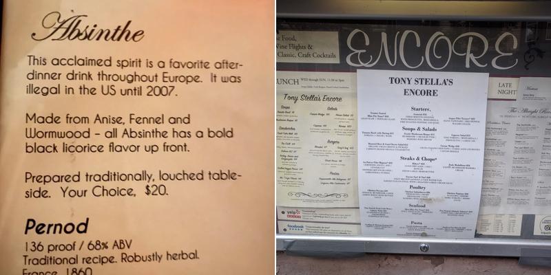 Tony Stella's Encore Menu