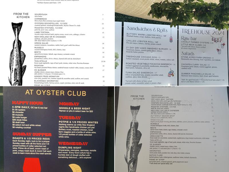Oyster Club Menu