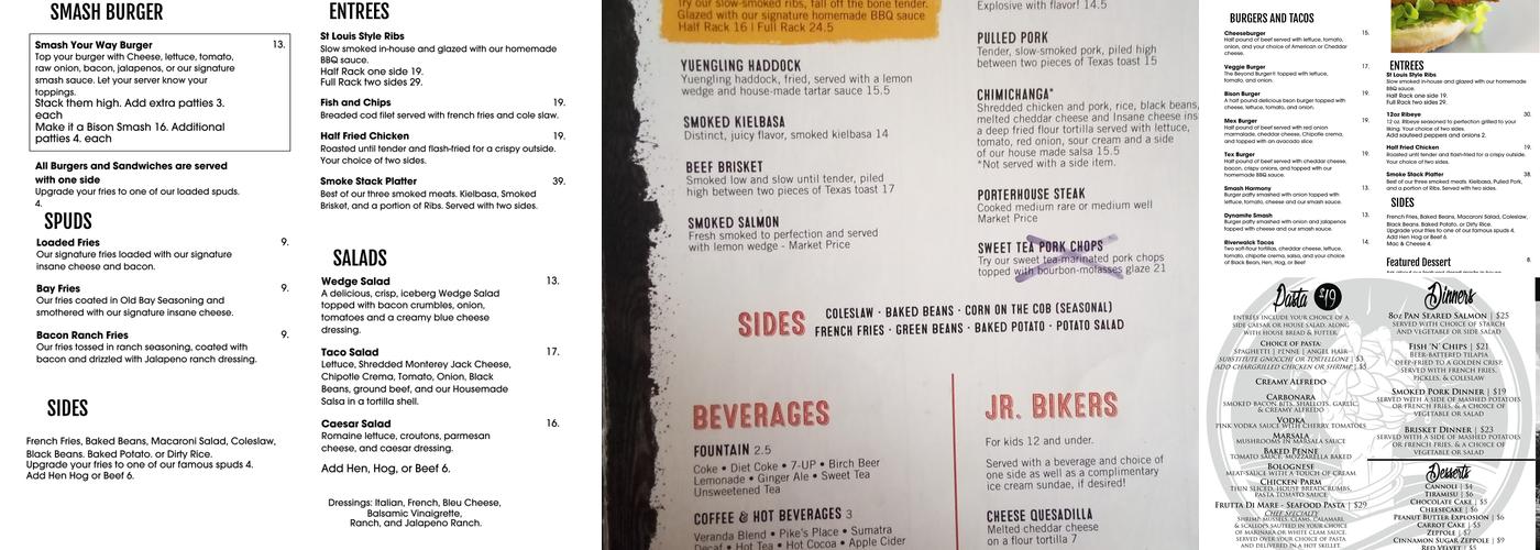 Riverwalck Saloon Menu