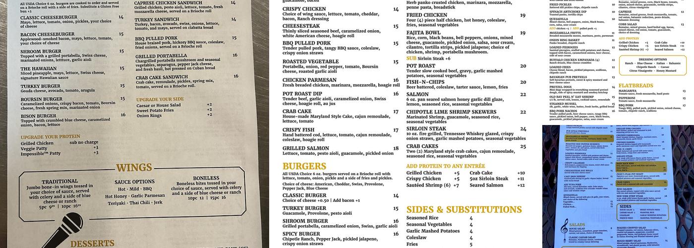 Roadies Restaurant and Bar Menu