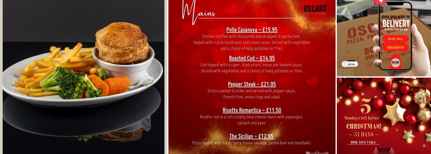 Oscars Pizza.Pasta.Burgers Menu