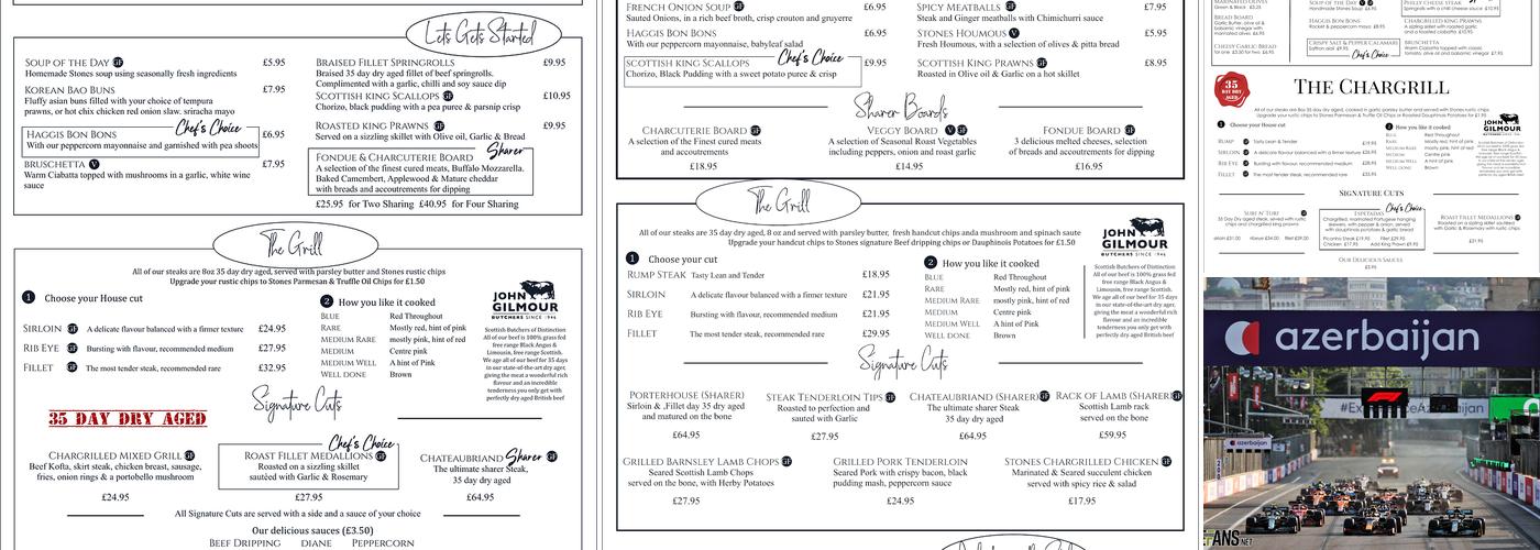 Stones Bar and Grill Menu