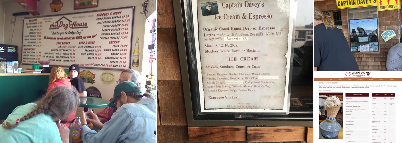 Captain Davey’s Coffee and Ice Cream Menu