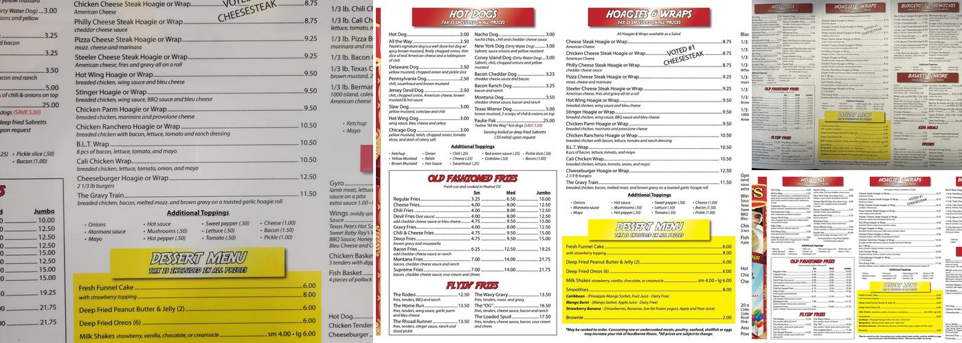 Paulie's Hot Dogs Menu