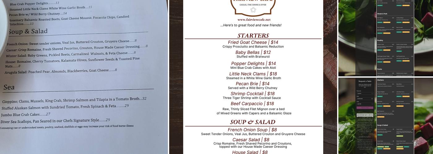 Fairview Cafe Menu
