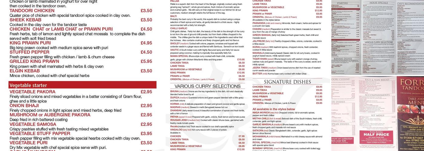 Forres Tandoori Menu