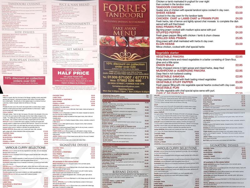 Forres Tandoori Menu