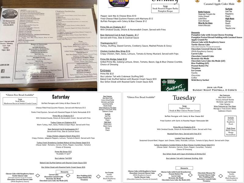 Cora's 1850 Bistro Menu