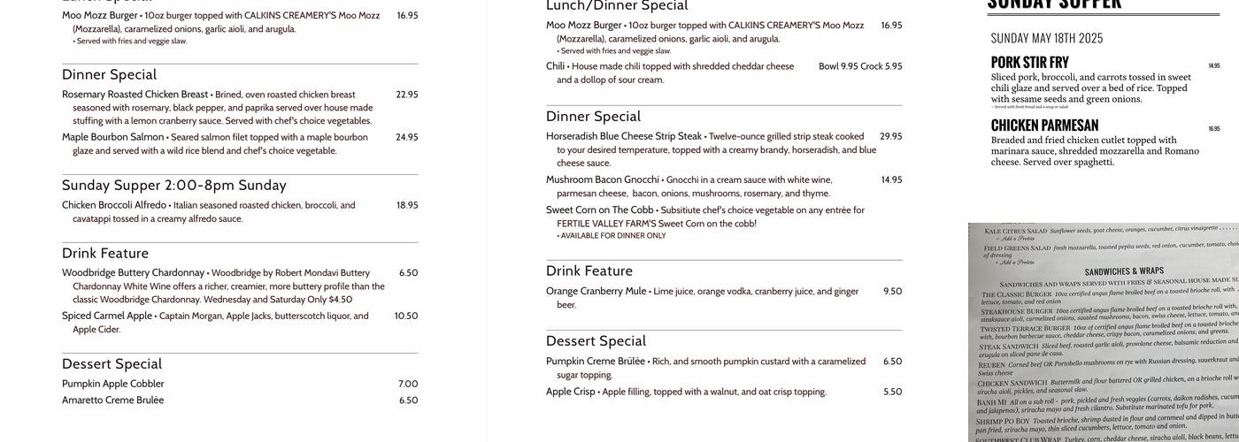 Tick Tock's on Terrace Menu