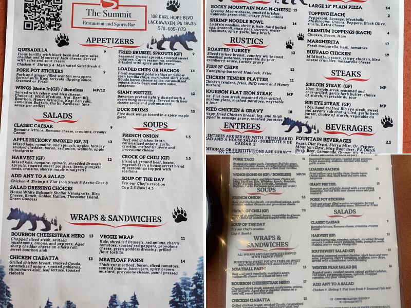 The Summit Restaurant Menu