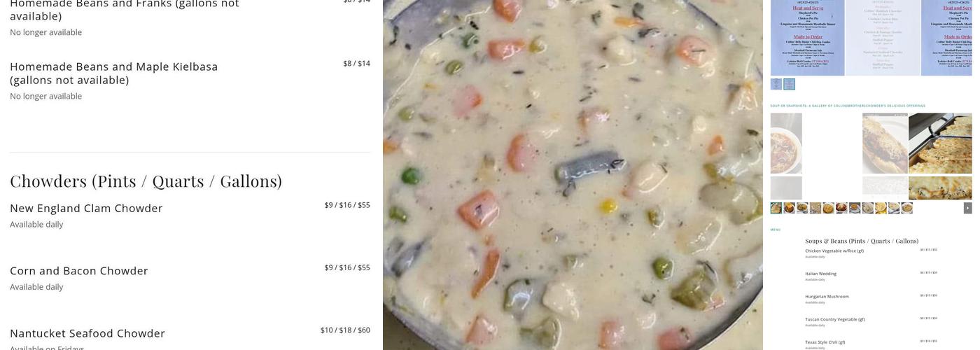 Collins Brothers Chowder Menu