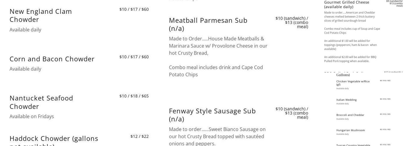 Collins Brothers Chowder Menu