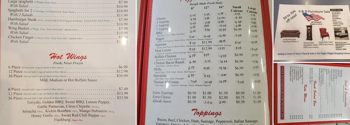 Tony's Pizza & Subs Menu