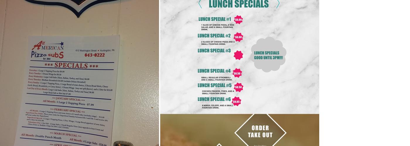 All American Pizza Menu