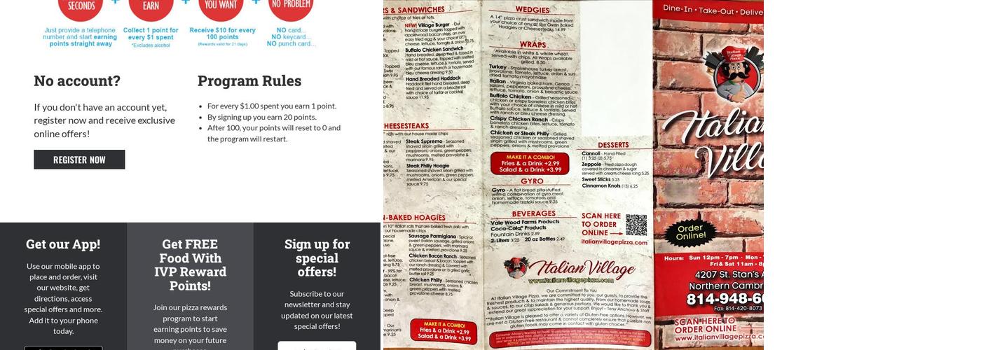 Italian Village Pizza Menu