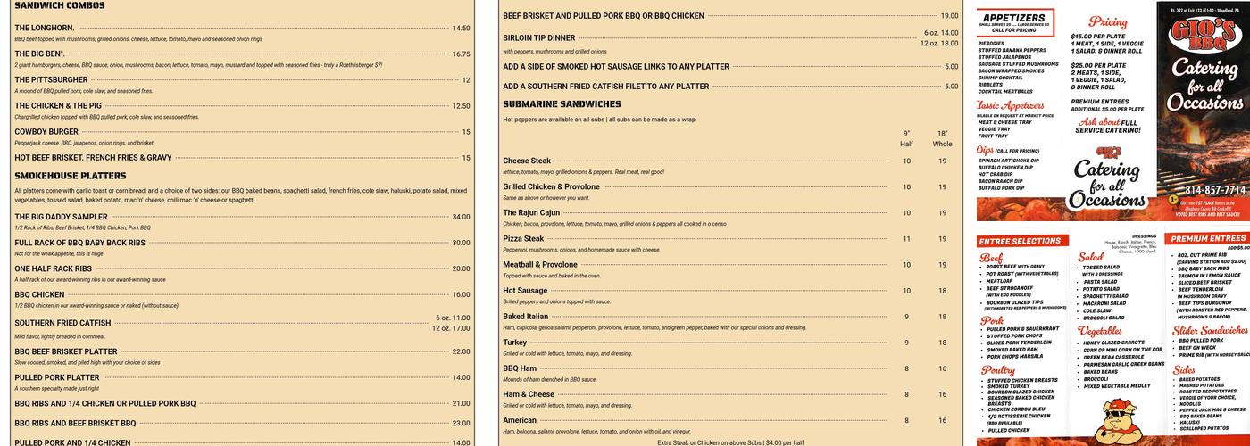 Gio's BBQ Menu