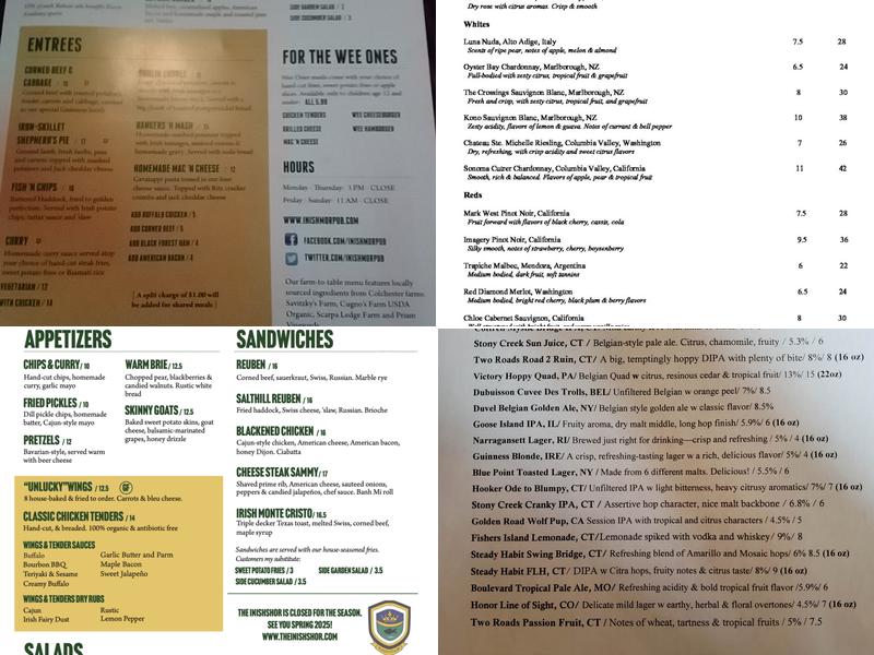 The Inishmor Menu