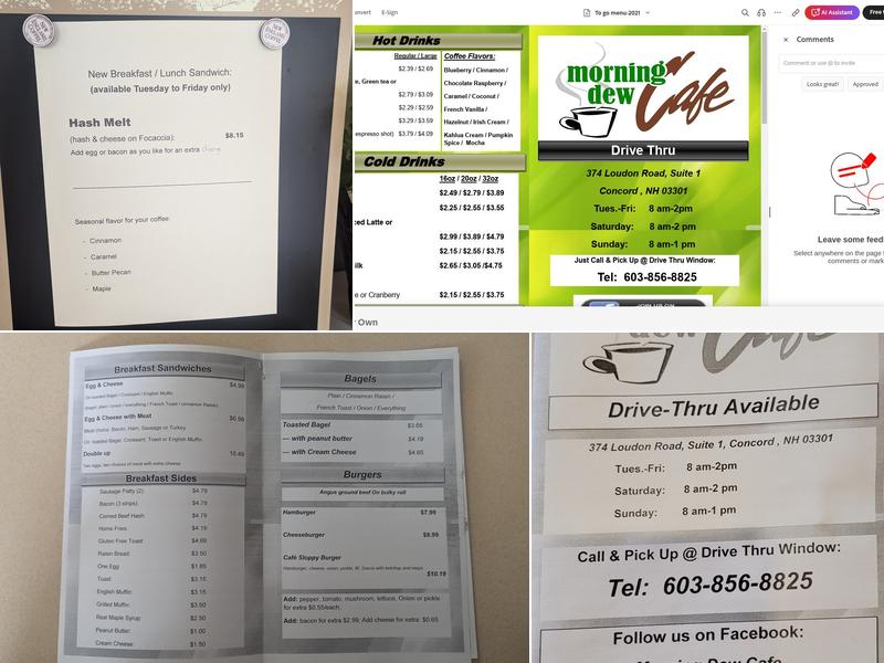 Morning Dew Cafe Menu