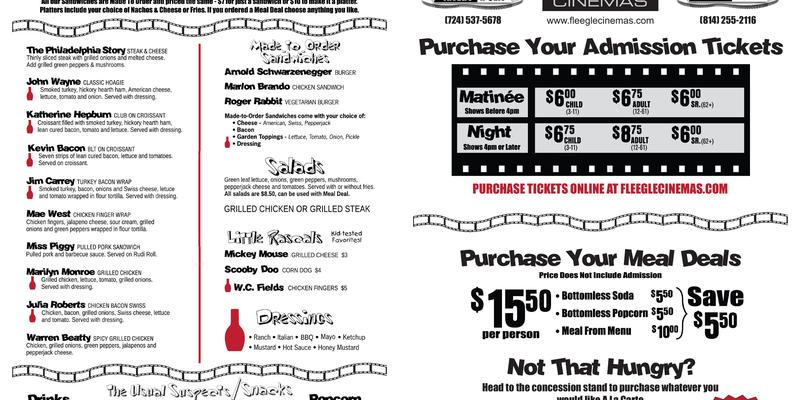 Latrobe 30 Theatre & Cafe Menu