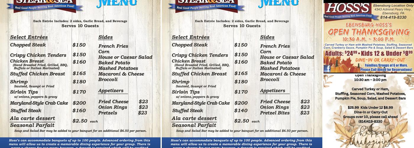 Hoss's Steak and Sea House of Ebensburg Menu