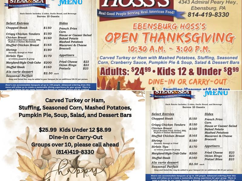 Hoss's Steak and Sea House of Ebensburg Menu