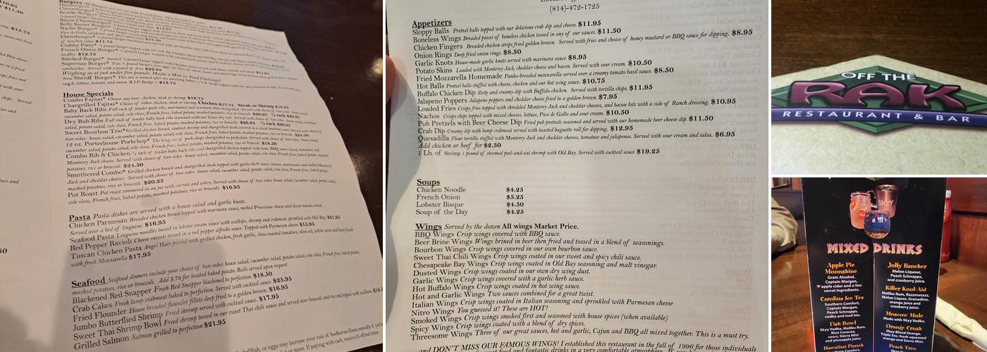 Off The Rak Restaurant and Bar Menu