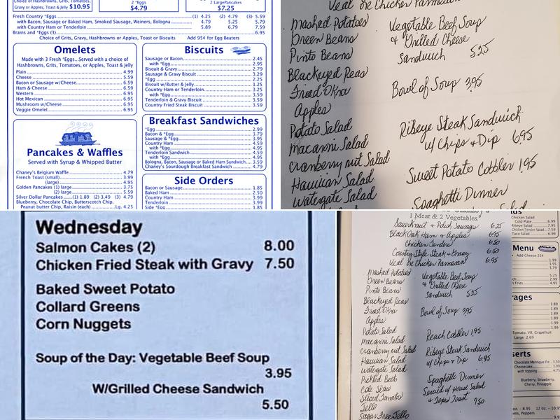 Chaney's Restaurant Menu