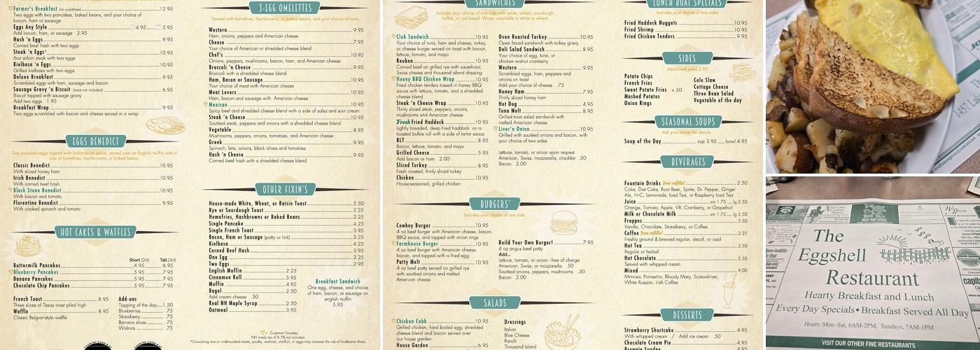 The Eggshell Restaurant Menu