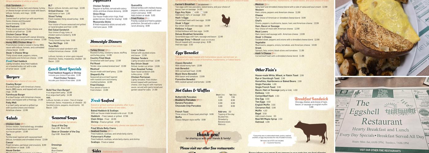 The Eggshell Restaurant Menu