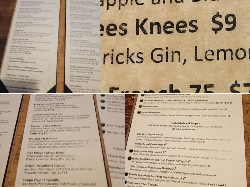 Oak Barrel of Eagle Restaurant and Lounge Menu