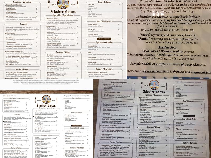 The Schnitzel Garten Menu