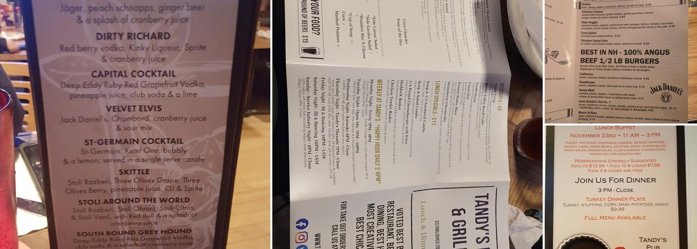 Tandy's Pub & Grille Menu