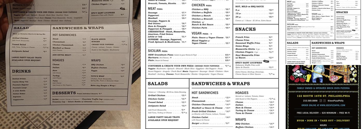 Joe's Pizza Philly Menu