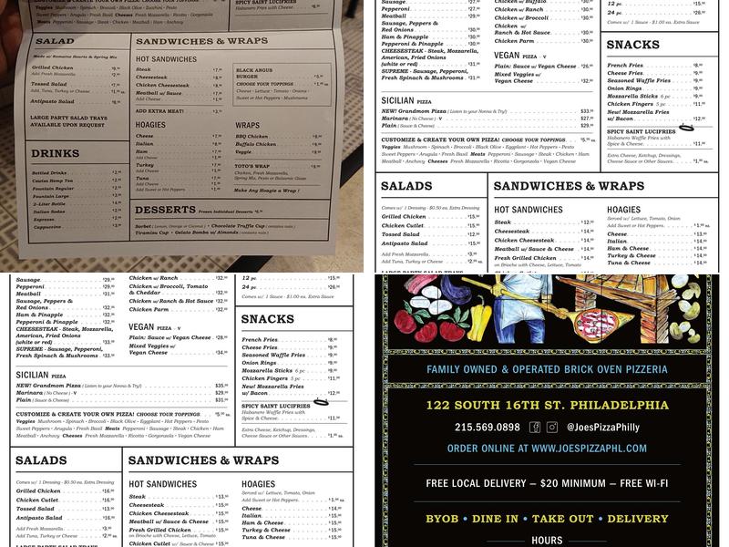 Joe's Pizza Philly Menu