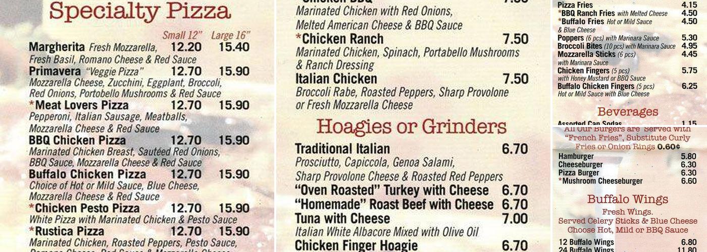 Gusto Pizzeria Menu