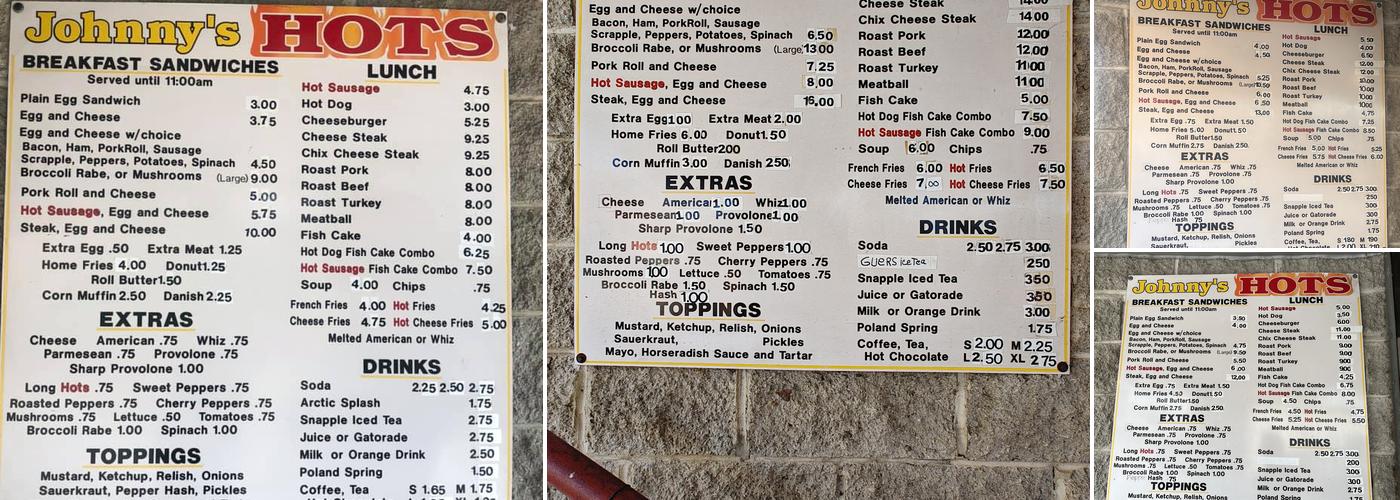 Johnny's Hots Menu