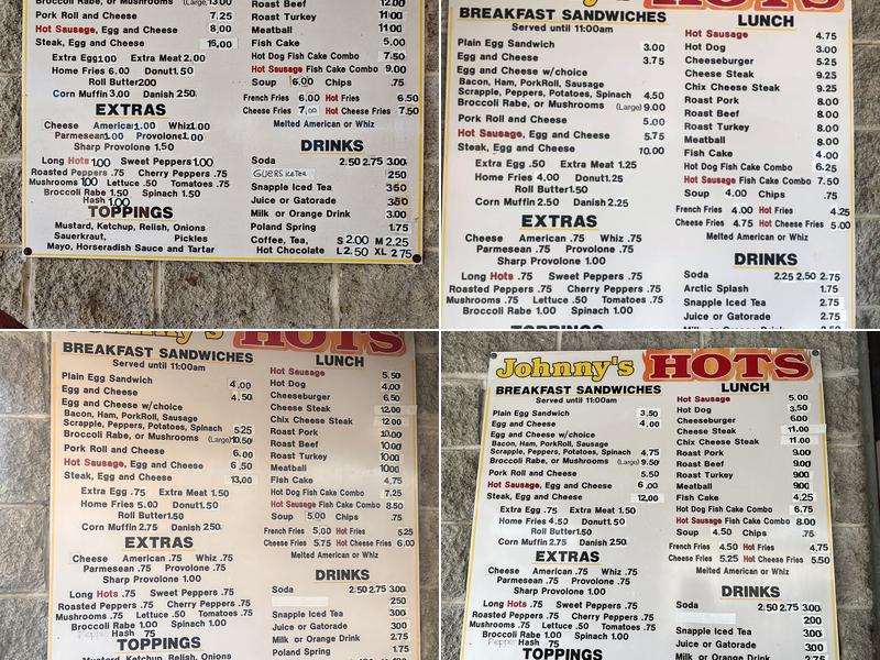 Johnny's Hots Menu
