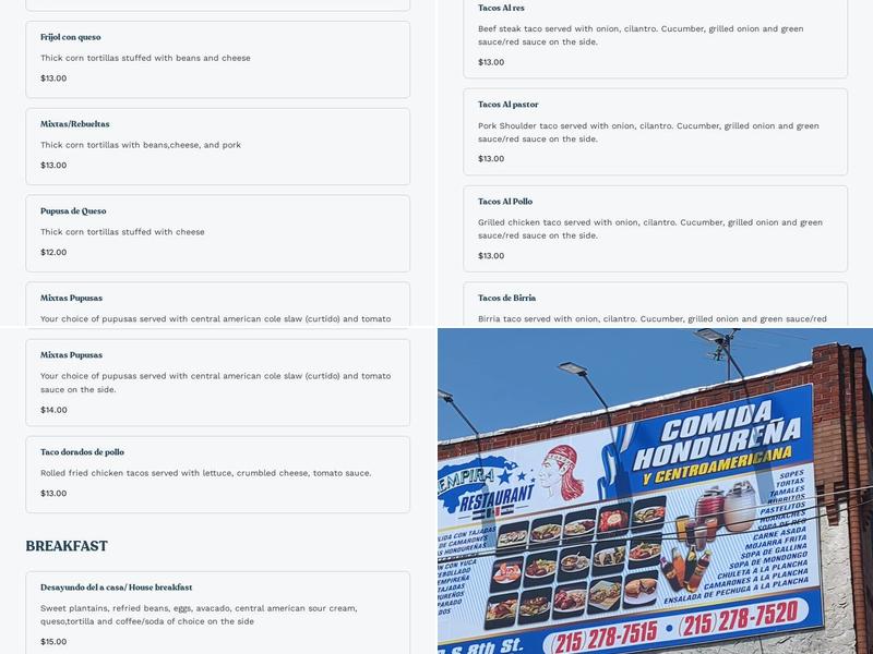 Antojitos Latinos Menu