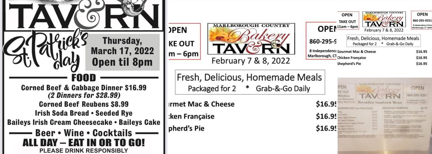 Marlborough Country Bakery Menu