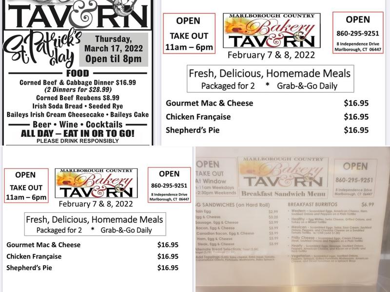 Marlborough Country Bakery Menu