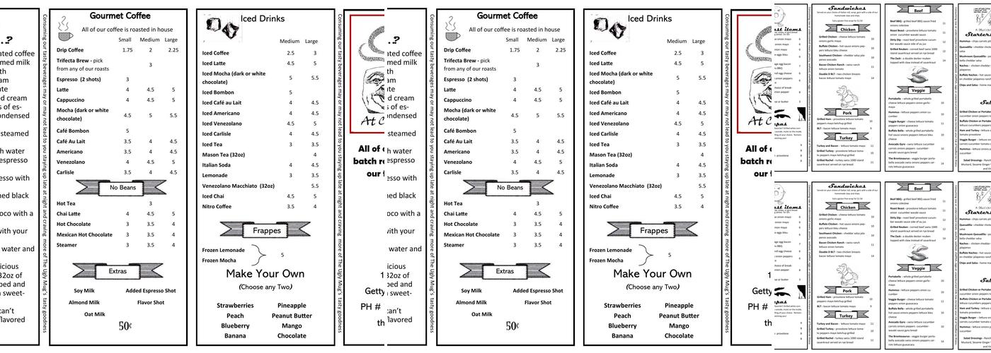 The Ugly Mug Coffee Roasters Menu