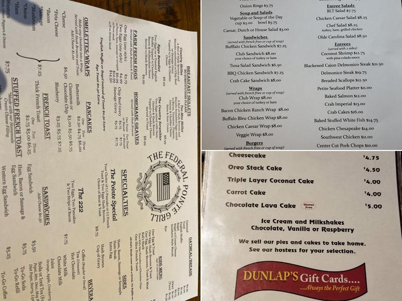 Dunlap's Restaurant Menu