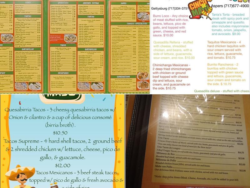 Tanias Mexican Restaurant & Store Menu